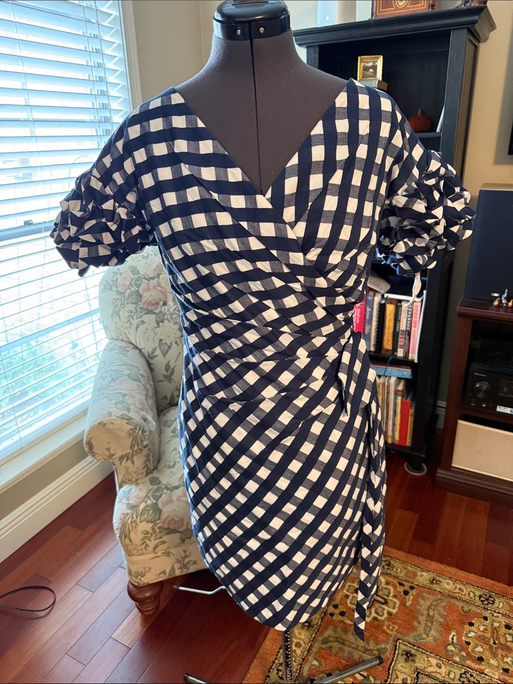Fame And Partners Blue and White Checkered Mini Dress Hidden Zip Back Size 2